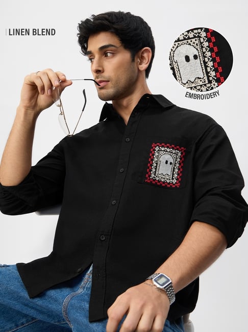The Souled Store Black Cotton Embroidered Shirt-picture-32