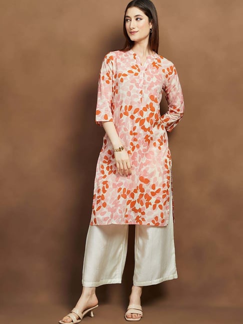 Melange By Lifestyle Pink Cotton Regular Fit Printed Kurta-picture-18