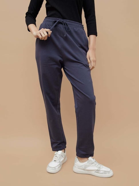 Fame Forever By Lifestyle Dark Blue Cotton Regular Fit Trousers-picture-19