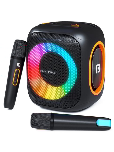 Portronics Dash 10 50W Wireless Bluetooth Party Speaker With Dual Wireless Karaoke Mic - Black