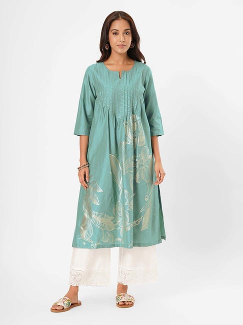 Rangmanch By Pantaloons Adriatic Blue Regular Fit Floral Print Kurta-picture-18