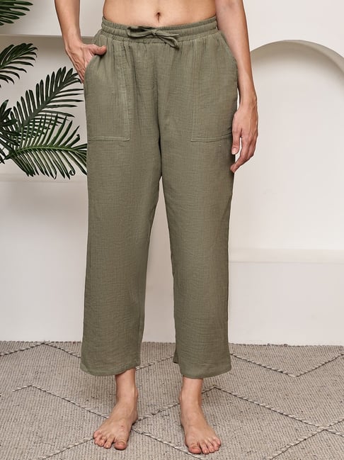 Tag 7 Olive Green Double Cloth Cotton Lounge Pants-picture-11