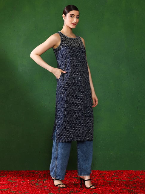 Jaipur Kurti Navy Blue Embroidered Kurta-picture-41