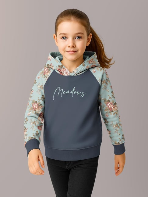 HELLCAT Girls Dark Grey Printed Hoodie