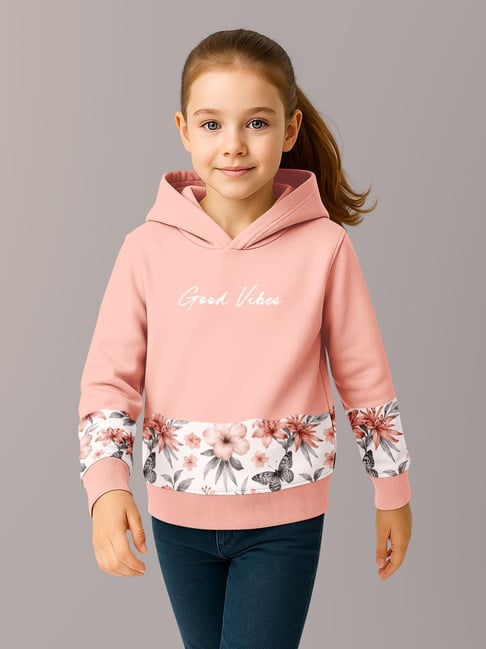 HELLCAT Girls Peach Printed Hoodie