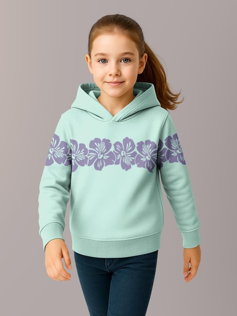 HELLCAT Girls Mint Green Printed Hoodie