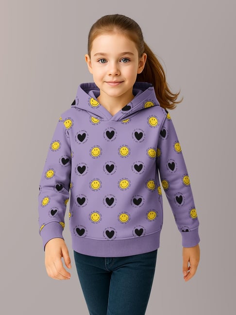 HELLCAT Girls Lavender Printed Hoodie