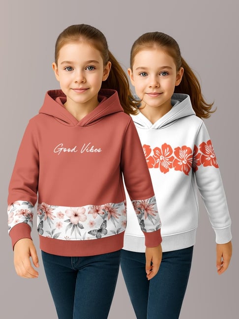 HELLCAT Girls Brown & White Printed Hoodie - Pack of 2