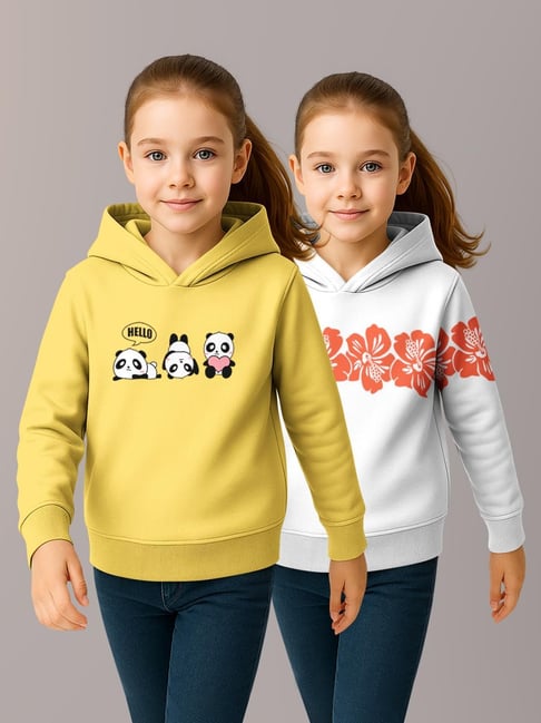 HELLCAT Girls Yellow & White Printed Hoodie - Pack of 2-picture-33