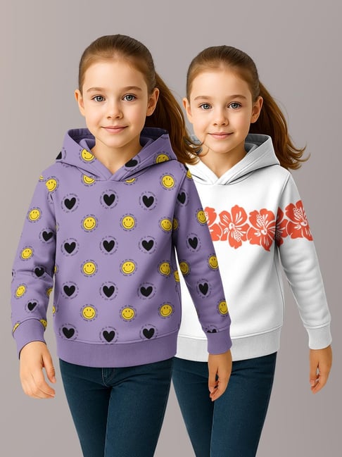 HELLCAT Girls Lavender & White Printed Hoodie - Pack of 2