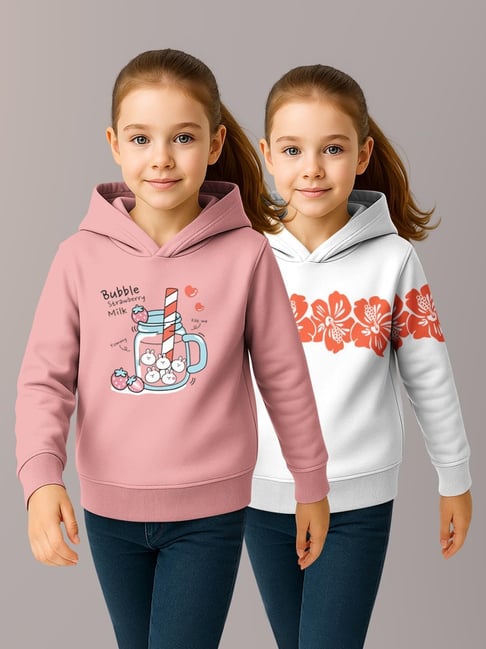 HELLCAT Girls Pink & White Printed Hoodie - Pack of 2