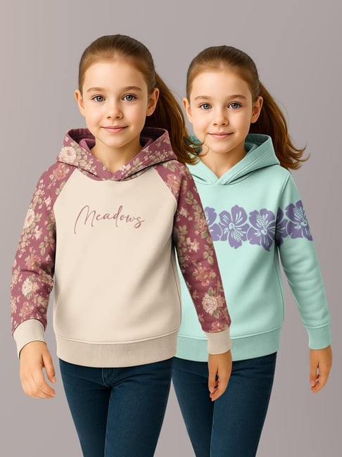 HELLCAT Girls Brown & Mint Green Printed Hoodie - Pack of 2-picture-41