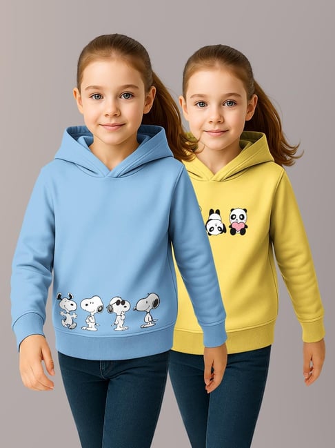 HELLCAT Girls Blue & Yellow Printed Hoodie - Pack of 2-picture-13