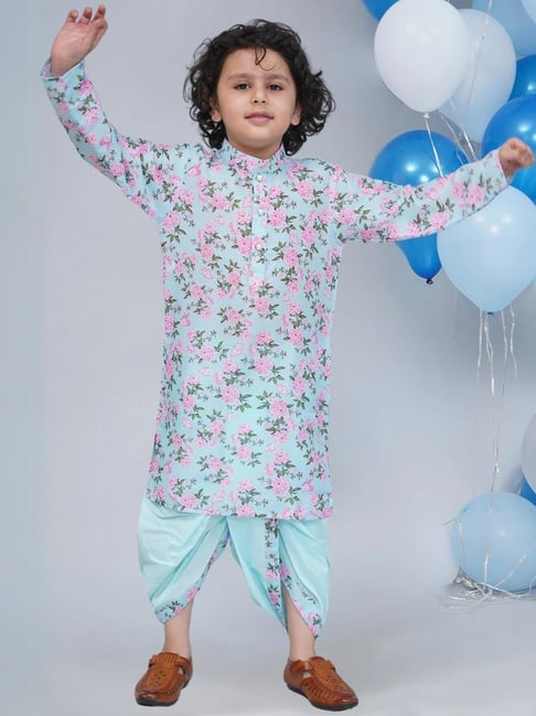 Little Bansi Boys Blue Printed Regular Fit Kurta Set-picture-29