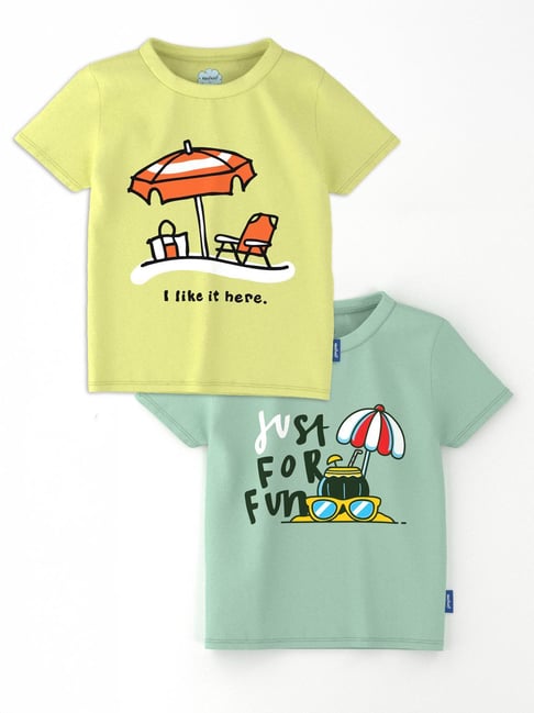 Nauti Nati Boys Multicolor Cotton Printed Regular Fit T-Shirt - Pack of 2