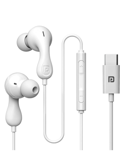 Portronics Conch Kappa C in Ear Type C Wired Earphones with In Line HD Mic,  Powerful Audio White