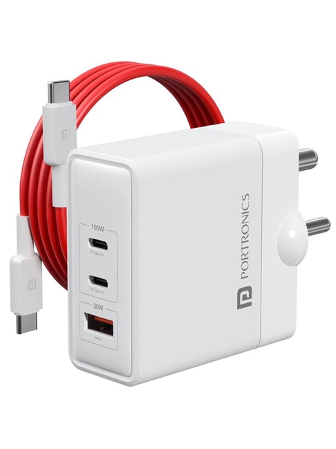 Portronics 100W Adapto 100 Gan Fast Charging Triple Port Adaptor With Type C Cable