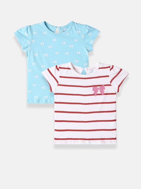 Nauti Nati Girls Blue Cotton Graphic Regular Fit T-Shirt - Pack of 2-picture-24