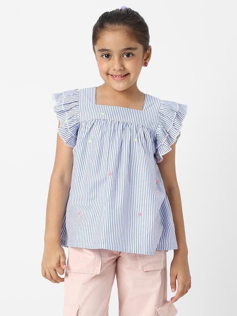 Nauti Nati Girls Blue Cotton Striped Regular Fit Top-picture-25
