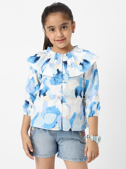 Nauti Nati Girls Blue Cotton Graphic Regular Fit Top-picture-20