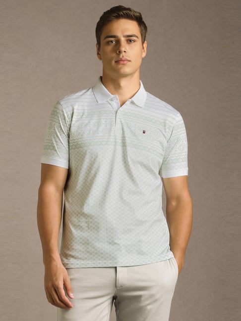 Louis Philippe White Cotton Slim Fit Printed Sports Polo