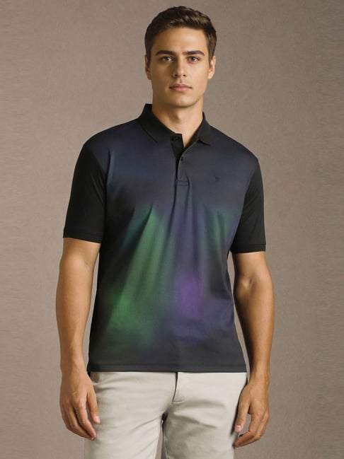 Louis Philippe Black Cotton Regular Fit Printed Sports Polo-picture-18