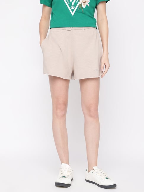 Guess Beige Solid Regular Fit Shorts