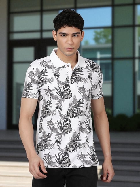 Kryptic White Cotton Regular Fit Floral Polo T-Shirt-picture-18