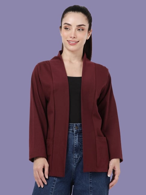 Kryptic Burgundy Regular Fit Solid Shrug-picture-21