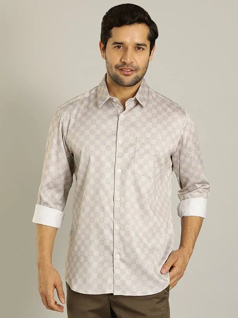 Indian Terrain Beige Slim Fit Geometric Shirt-picture-47