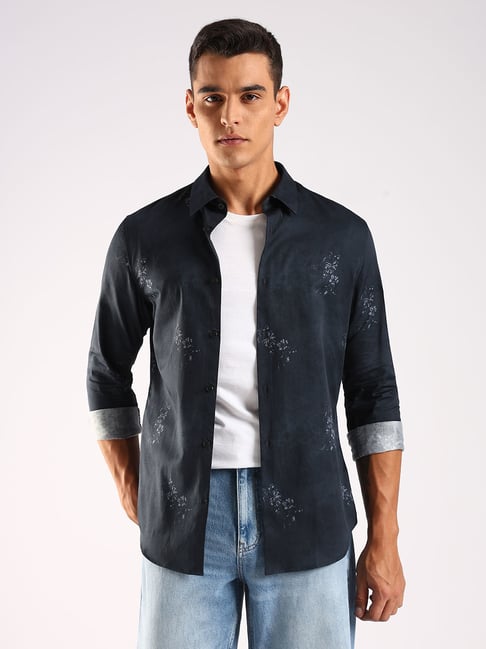 Calvin Klein Jeans Navy Cotton Slim Fit Printed Shirt-picture-27