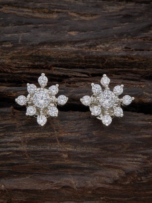 Kushal's Fashion Jewellery White CZ-Jewellery Rodium Polished Zircon Stud Earrings-picture-24