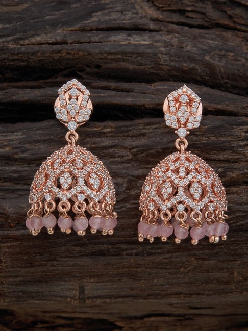 Kushal's Fashion Jewellery Pink CZ-Jewellery Polished Zircon Jhumki Earrings-picture-22