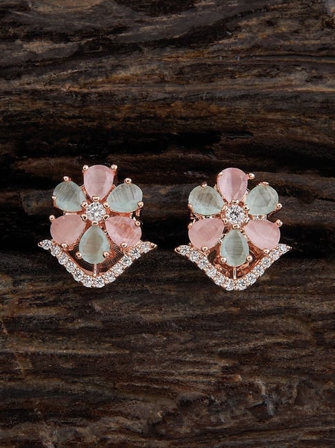 Kushal's Fashion Jewellery Pink & Mint CZ-Jewellery Polished Zircon Stud Earrings-picture-15