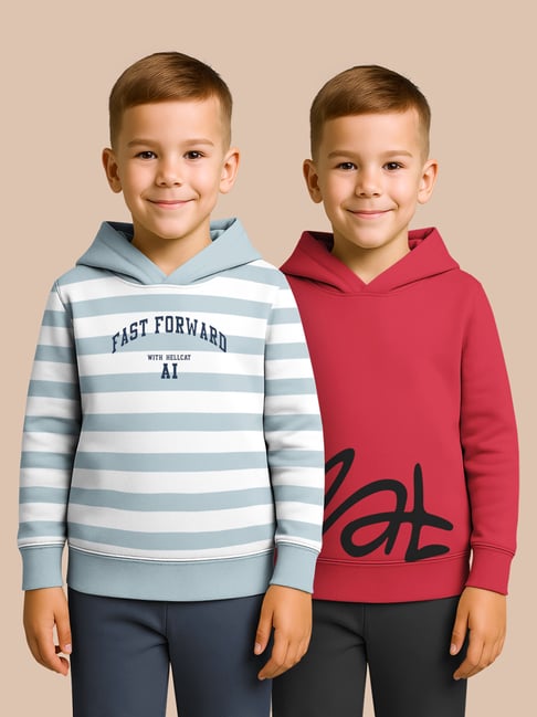 Hellcat Blue and Maroon Regular Fit Printed Sweatshirt - Pack of 2