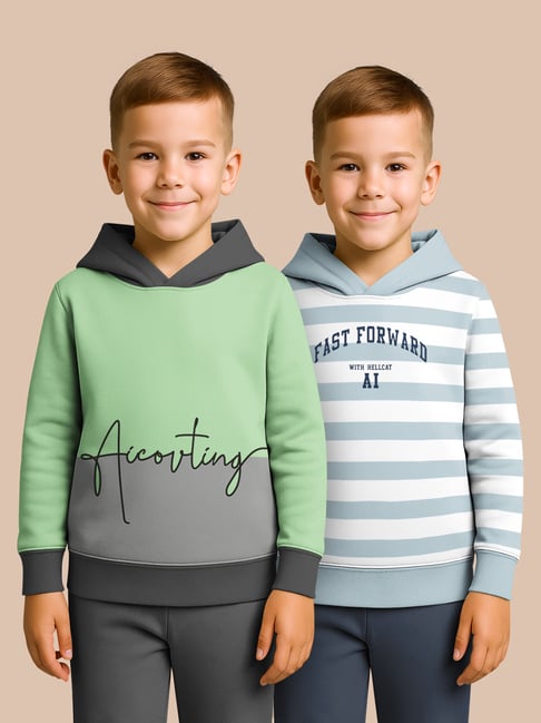 Hellcat Green and Blue Regular Fit Printed Sweatshirt - Pack of 2