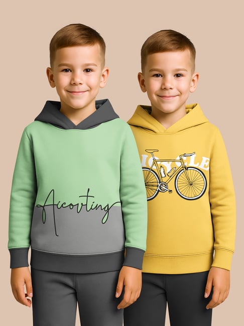 Hellcat Green and Yellow Regular Fit Printed Sweatshirt - Pack of 2