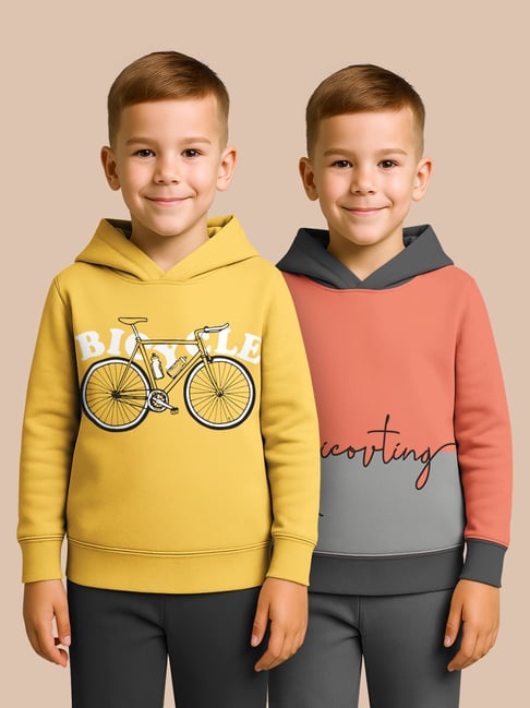 Hellcat Yellow and Orange Regular Fit Printed Sweatshirt - Pack of 2