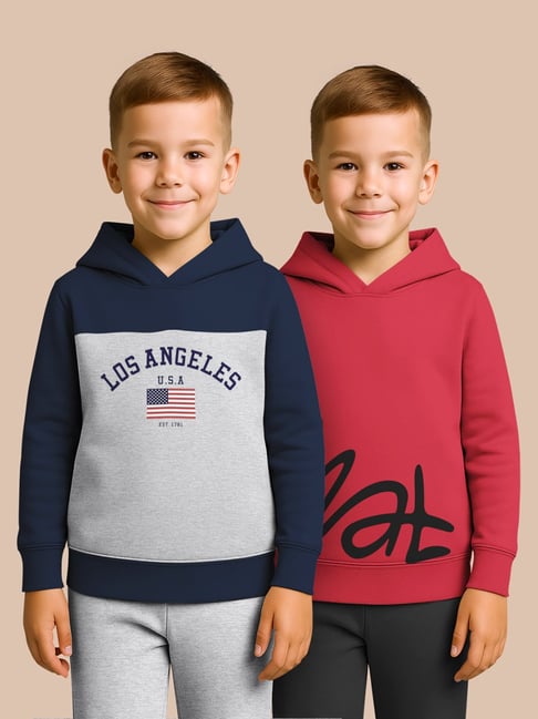 Hellcat Maroon and Navy Blue Regular Fit Printed Sweatshirt - Pack of 2