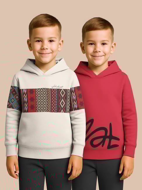 Hellcat Maroon and Beige Regular Fit Printed Sweatshirt - Pack of 2