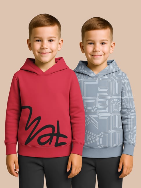 Hellcat Maroon and Bluish Grey Regular Fit Printed Sweatshirt - Pack of 2