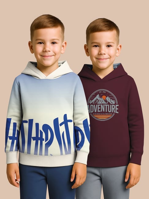 Hellcat Beige and Burgundy Regular Fit Printed Sweatshirt - Pack of 2