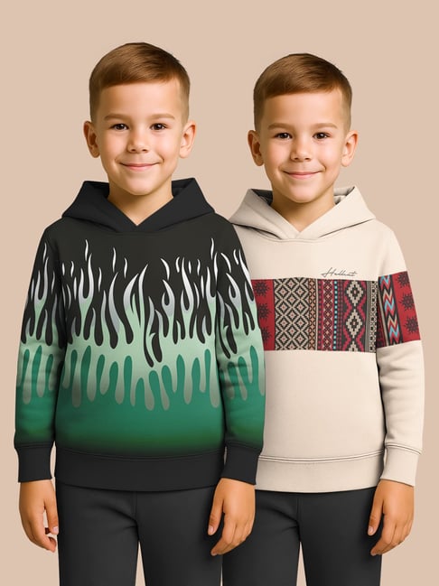 Hellcat Black and Beige Regular Fit Printed Sweatshirt - Pack of 2