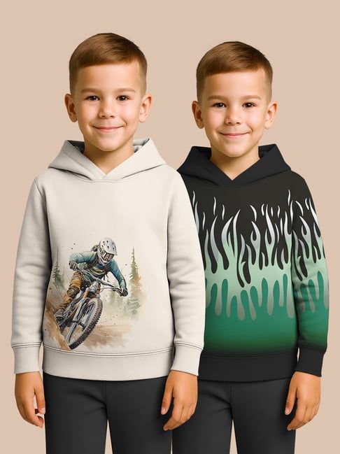 Hellcat Black and Beige Regular Fit Printed Sweatshirt - Pack of 2