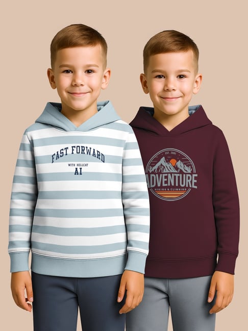 Hellcat Blue and Burgundy Regular Fit Printed Sweatshirt - Pack of 2
