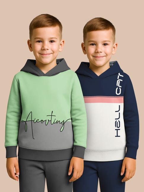 Hellcat Green and Navy Blue Regular Fit Printed Sweatshirt - Pack of 2