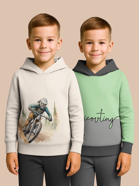 Hellcat Green and Beige Regular Fit Printed Sweatshirt - Pack of 2