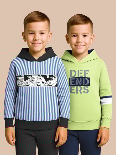 Hellcat Royal Blue and Green Regular Fit Printed Sweatshirt - Pack of 2