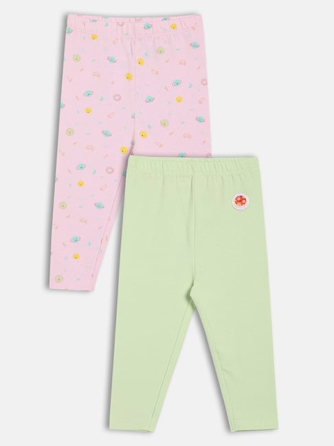 Miniklub Girls Multicolor Knitted Regular Fit Printed Leggings - Pack of 2