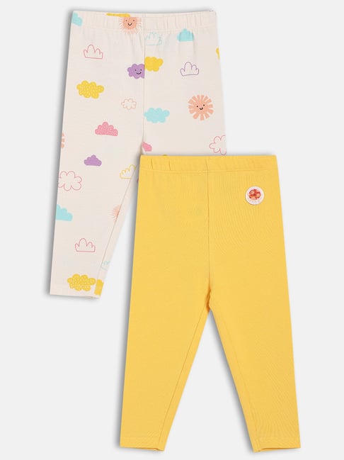 Miniklub Girls Multicolor Knitted Regular Fit Printed Leggings - Pack of 2